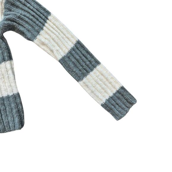 SO Women's Sage Green & White Cotton/Acrylic Striped Sweater Ribbed Knit Button - Picture 8 of 9